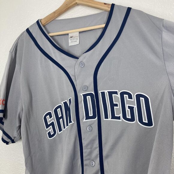 San Diego Padres Jersey Mens Large Gray Navy MLB Baseball Carlos Quentin 18 - Picture 6 of 14